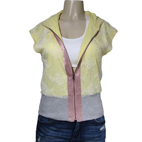PHILIP LIM Development Y2K FAIRY Cottagecore Knit LACE Pastel Zip Hoody Top M - Picture 1 of 13